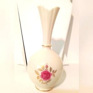 Vintage Lenox Bud Vase Cream Color w Pink Rose 1970's Roselyn Rhodora Pattern